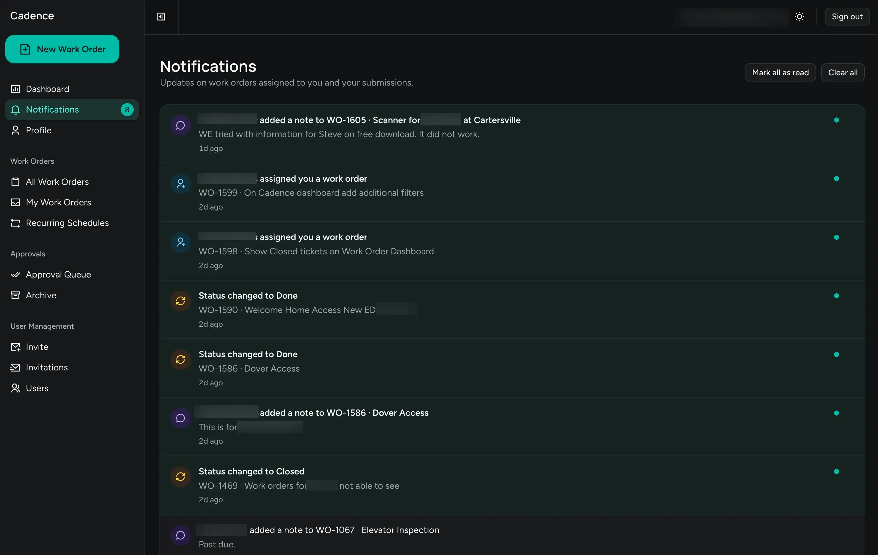 Notifications feed